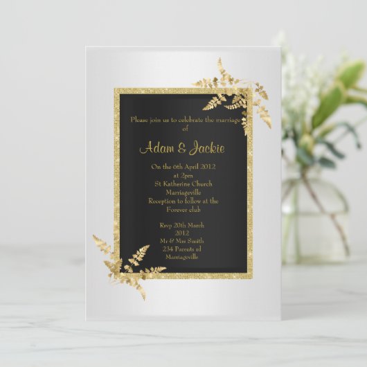 Silver Black gold leaf ELEGANT CLASSY WEDDING Kaart (Staand voorkant)
