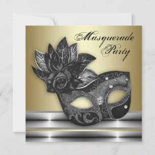 Silver Black Gold Masquerade Party-uitnodigingen Kaart
