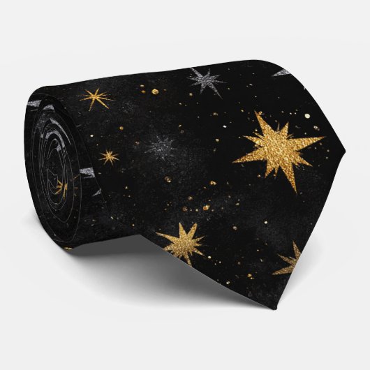 Silver Black Gold New Year's Celebration Stars Stropdas (Opgerold)