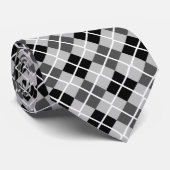 Silver, Black, Grey en White Argyle Print Necktie Stropdas (Opgerold)