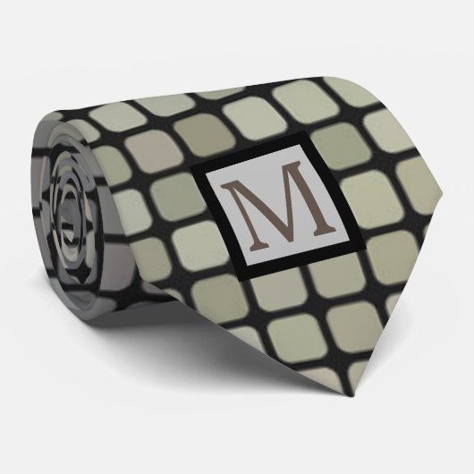 Silver Black & Grey Squares Monogram Stropdas (Opgerold)