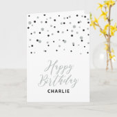 Silver & Black Happy Birthday - aangepaste naamgro Kaart (Gele Bloem)