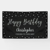 Silver & Black Happy Birthday Party-banner Spandoek (Horizontaal)