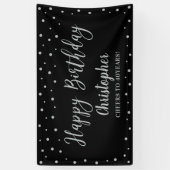 Silver & Black Happy Birthday Party-banner Spandoek (Verticaal)