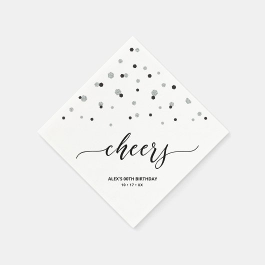Silver Black Hexagon Confetti Cheers Custom Party Servet (Hoek)