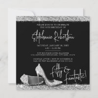 Silver Black High Hiel Modern 50th Birthday Square