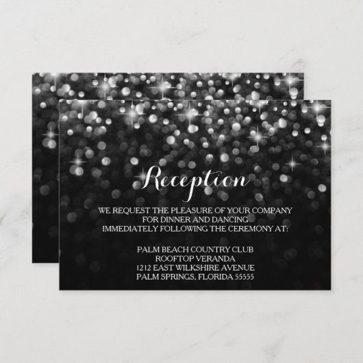 Silver Black Hollywood Glitz Glam Reception Card Informatiekaartje (Voorkant / Achterkant)