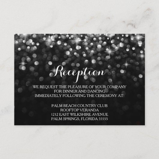 Silver Black Hollywood Glitz Glam Reception Card Informatiekaartje (Voorkant)