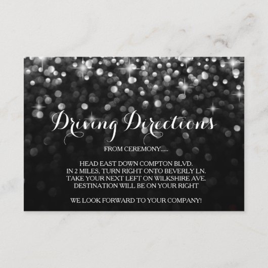 Silver Black Hollywood Glitz Glam Reception Card Informatiekaartje (Achterkant)