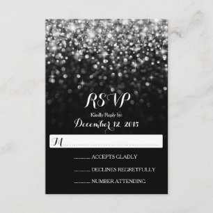 Silver Black Hollywood Glitz Glam Wedding RSVP