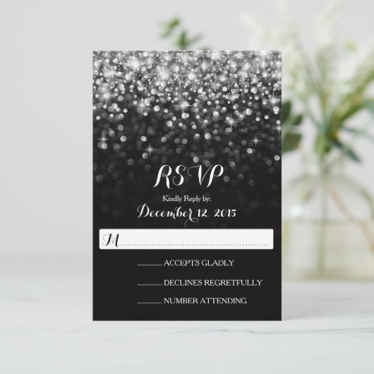Silver Black Hollywood Glitz Glam Wedding RSVP (Staand voorkant)