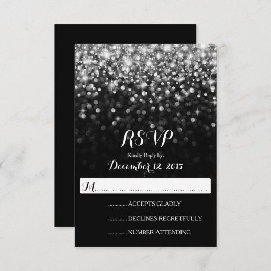 Silver Black Hollywood Glitz Glam Wedding RSVP (Voorkant / Achterkant)