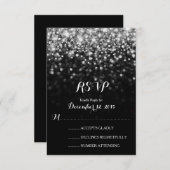 Silver Black Hollywood Glitz Glam Wedding RSVP (Voorkant / Achterkant)