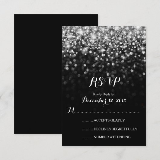 Silver Black Hollywood Glitz Glam Wedding RSVP (Voorkant / Achterkant)