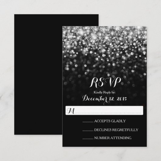 Silver Black Hollywood Glitz Glam Wedding RSVP Kaartje (Voorkant / Achterkant)