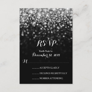 Silver Black Hollywood Glitz Glam Wedding RSVP Kaartje