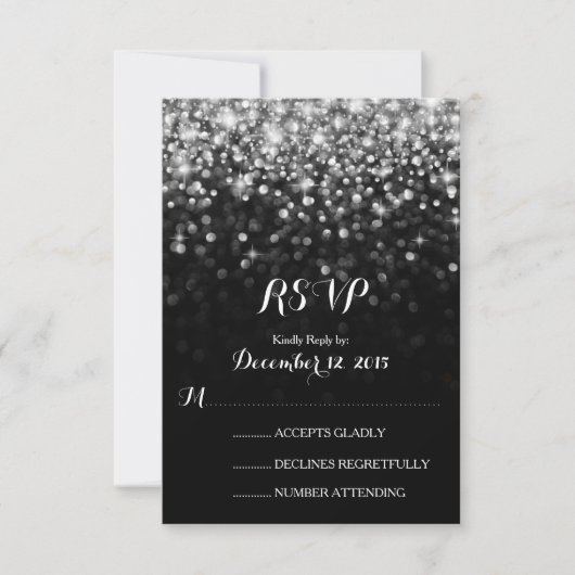 Silver Black Hollywood Glitz Glam Wedding RSVP Kaartje (Voorkant)