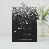 Silver Black Hollywood Glitz Glam Wedding RSVP Kaartje (Staand voorkant)