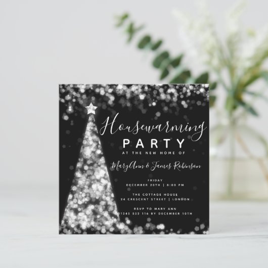 Silver Black Housewarming Party Feestdagen Kaart (Staand voorkant)