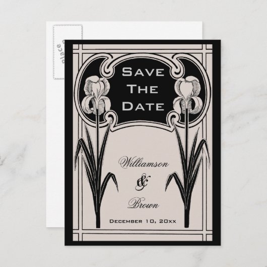 Silver & Black Iris Elegant Save The Date Briefkaa Aankondigingskaart (Voorkant / Achterkant)