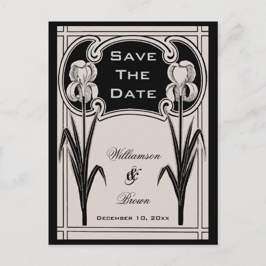 Silver & Black Iris Elegant Save The Date Briefkaa Aankondigingskaart (Voorkant)