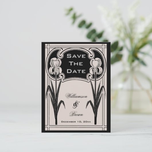 Silver & Black Iris Elegant Save The Date Briefkaa Aankondigingskaart (Staand voorkant)