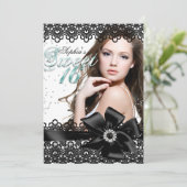 Silver Black Jade Lace Photo Sweet 16 Invite Kaart (Staand voorkant)
