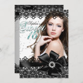 Silver Black Jade Lace Photo Sweet 16 Invite Kaart (Voorkant / Achterkant)