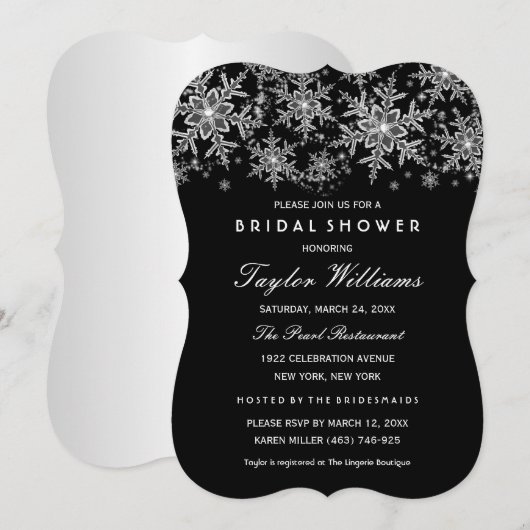 Silver Black Jewel Silver Snowflake Vrijgezellenfe Kaart (Voorkant / Achterkant)