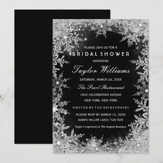 Silver Black Jewel Snowflake Vrijgezellenfeest Kaart (Voorkant / Achterkant)