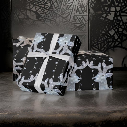 Silver Black kerstreindeerpapier Cadeaupapier