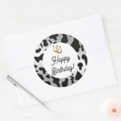 Silver & Black Koe Spots Verjaardag Ronde Sticker (Envelop)