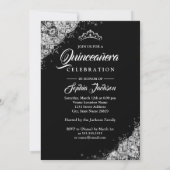 Silver Black Lace Diamond Sparkle Gown Quinceanera Kaart (Achterkant)