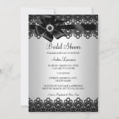 Silver Black Lace en Bow Vrijgezellenfeest Invite Kaart (Voorkant)
