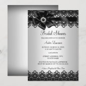 Silver Black Lace en Bow Vrijgezellenfeest Invite Kaart (Voorkant / Achterkant)