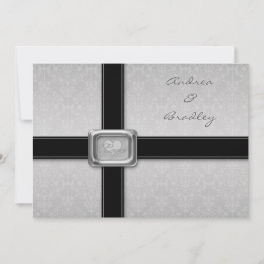 Silver Black Love Medallion Wedding Invitation Kaart (Voorkant)