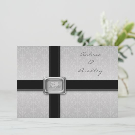 Silver Black Love Medallion Wedding Invitation Kaart (Staand voorkant)