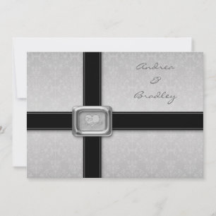 Silver Black Love Medallion Wedding Invitation Kaart