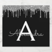 Silver Black Luxury Glitter Glam Monogram Naam Bier Etiket (Enkel label)