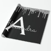 Silver Black Luxury Glitter Glam Monogram Naam Cadeaupapier (Uitgerold)