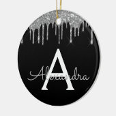 Silver Black Luxury Glitter Glam Monogram Naam Keramisch Ornament (Links)