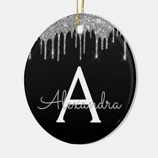 Silver Black Luxury Glitter Glam Monogram Naam Keramisch Ornament (Links)