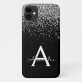 Silver Black Luxury Glitter Monogram Case-Mate iPhone Case (Achterkant)