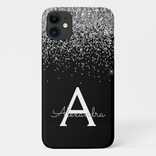 Silver Black Luxury Glitter Monogram Case-Mate iPhone Case (Achterkant)