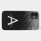 Silver Black Luxury Glitter Monogram Case-Mate iPhone Case (Achterkant (horizontaal))
