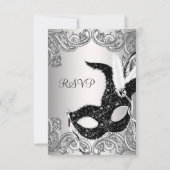 Silver Black Mask Masquerade Party RSVP (Voorkant)