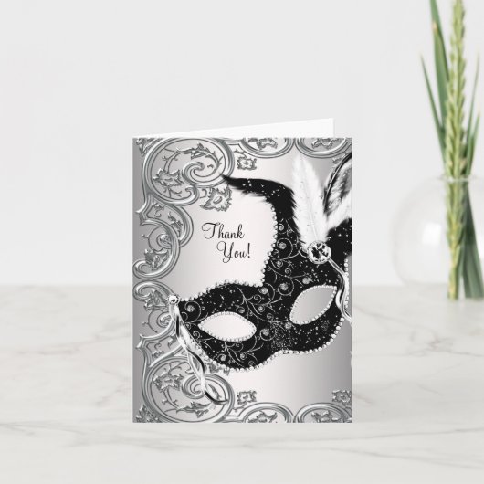 Silver & Black Masquerade Party Thank You Cards Bedankkaart (Voorkant)