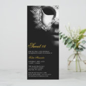 Silver Black Masquerade Sweet 16 Birthday Invites Kaart (Staand voorkant)
