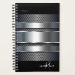 Silver Black Metal Industrial Monogram Planner<br><div class="desc">Dit ontwerp is gemaakt door middel van digitale kunst. Het kan worden aangepast in het gebied dat wordt aangeboden of aangepast door de klik te kiezen om de andere optie aan te passen en de naam, initialen of woorden te wijzigen. U kunt de tekstkleur en de stijl ook veranderen of...</div>