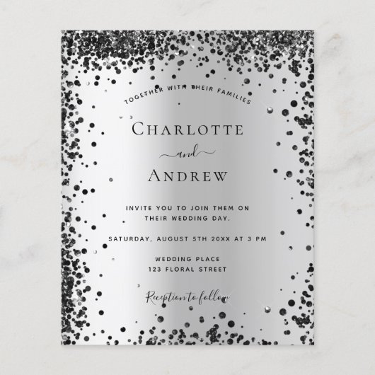 Silver Black metal-uitnodiging voor bruiloft Flyer (Voorkant)